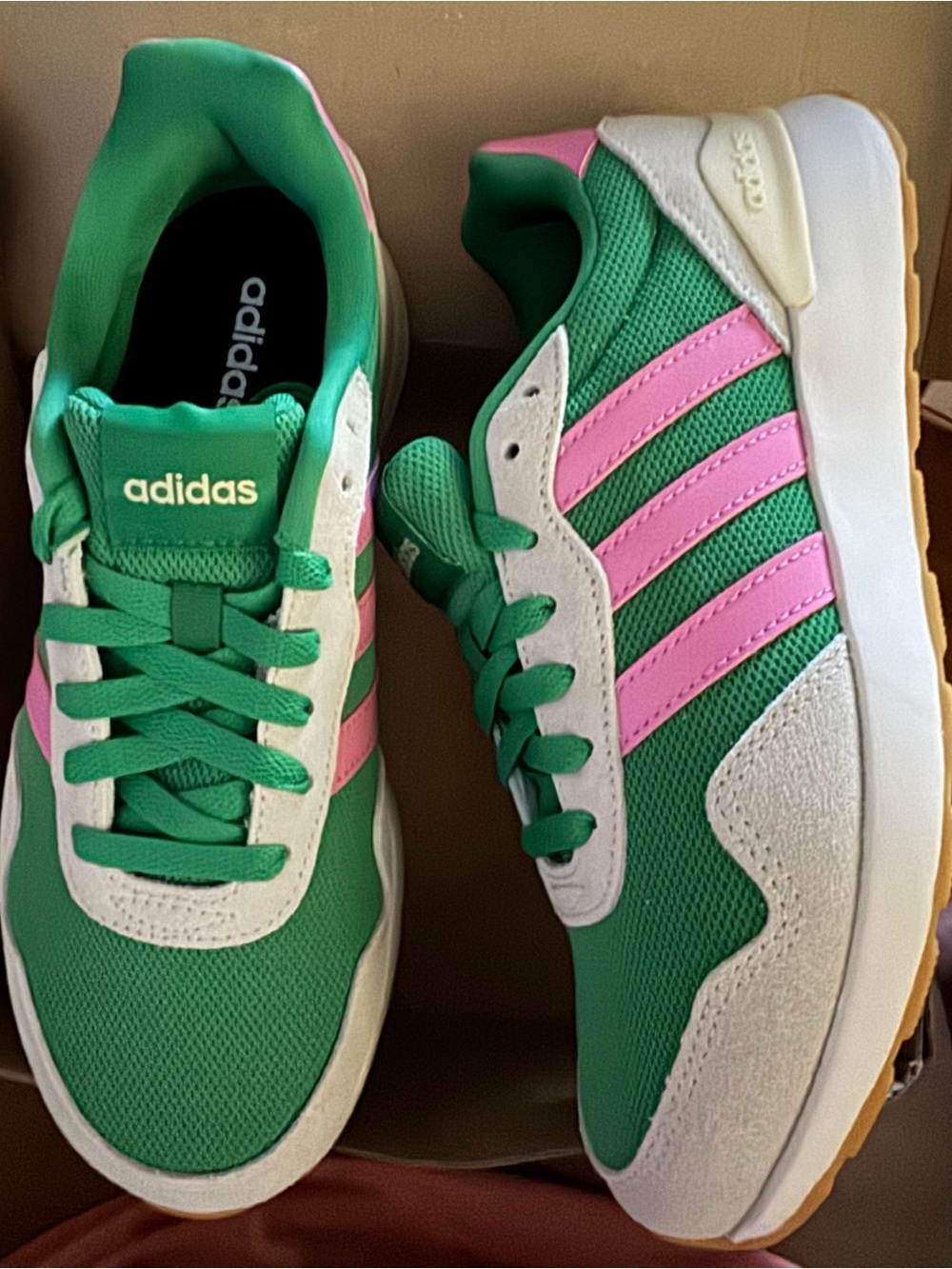 Adidas Run 60’s 4.0 RETO‼️Sz 6.5 Green and Pink Classic Low-Top Sneakers - Picture 2 of 10